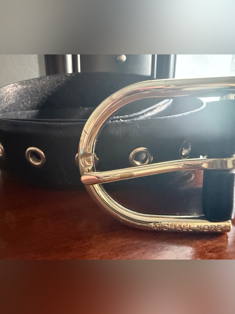Michael Kors Black Leather Belt with Gold Buckle